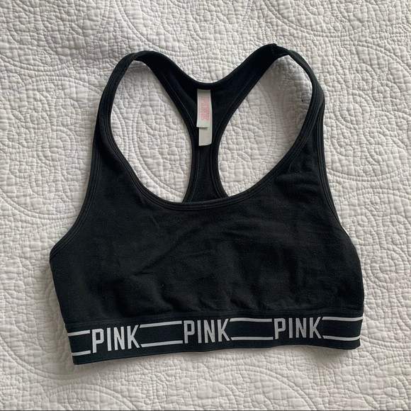 PINK Black Racerback Sports Bra with Elastic Band - Picture 6 of 10